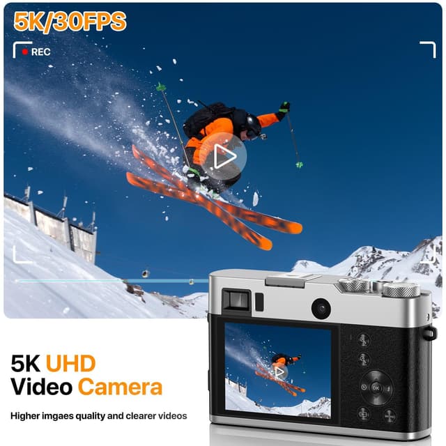 5K digitalkamera, front-bagkameraer/søger/autofokus/anti-shake/32-GB kort Brun