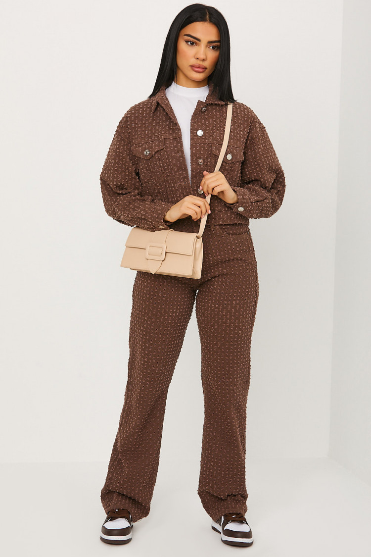 Veste courte en jeans marron à trous