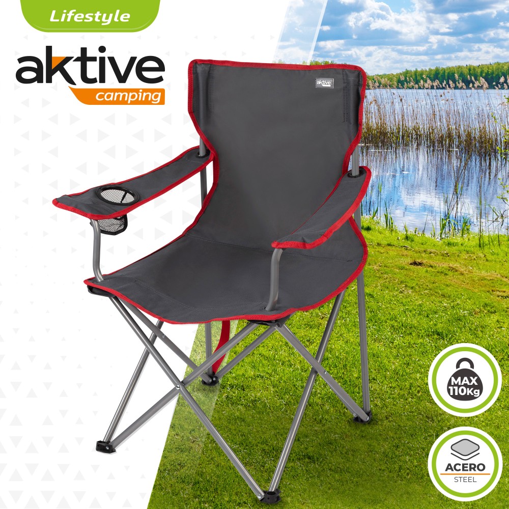 Cadeira de camping dobrável Aktive Camping com porta-copos