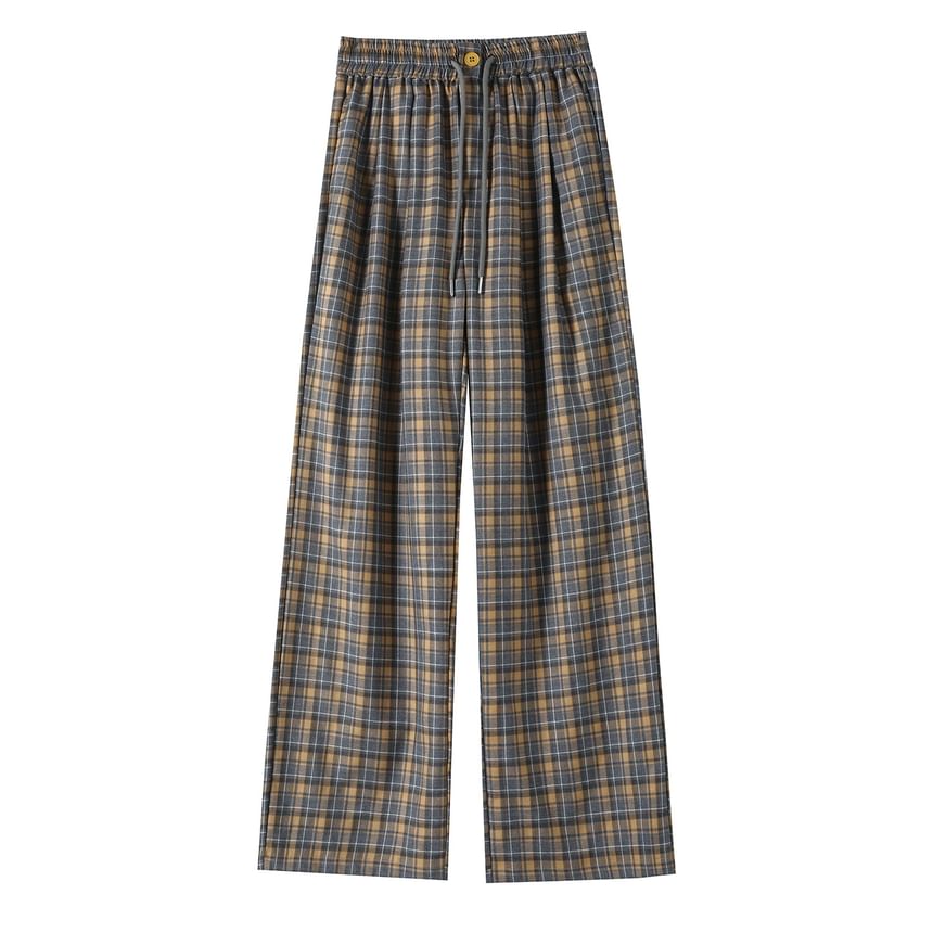 Jaqmine - Geruite broek met hoge taille en wijde pijpen