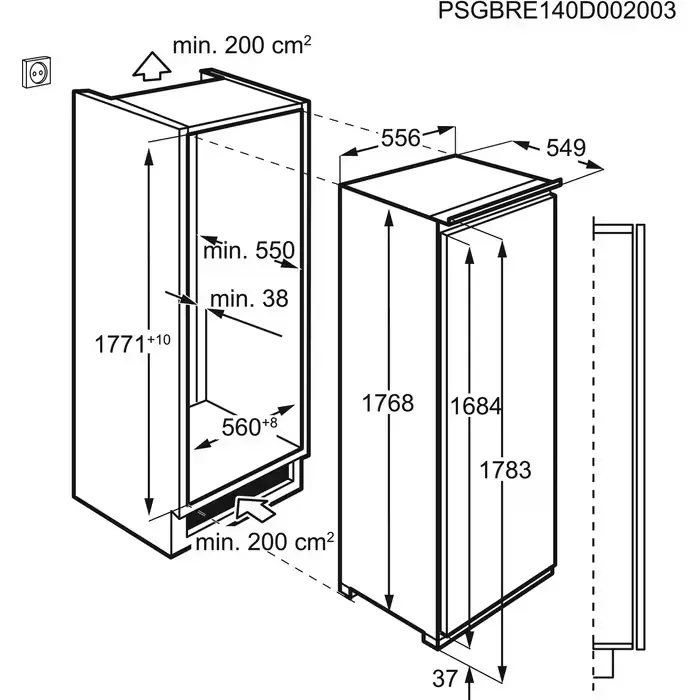 AEG ABE818F6NC - Fryser - stående - til indbygning - niche - bredde: 56 cm - dybde: 55 cm - højde: 178 cm - 204 liter - Klasse F - hvid