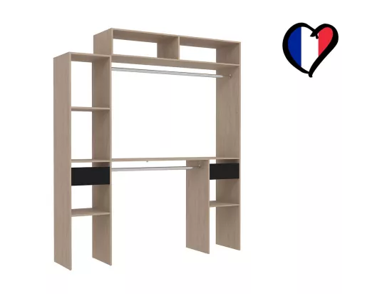 Dressing bois extensible avec 2 penderies, 4 étagères, 2 tiroirs ELYSEE
