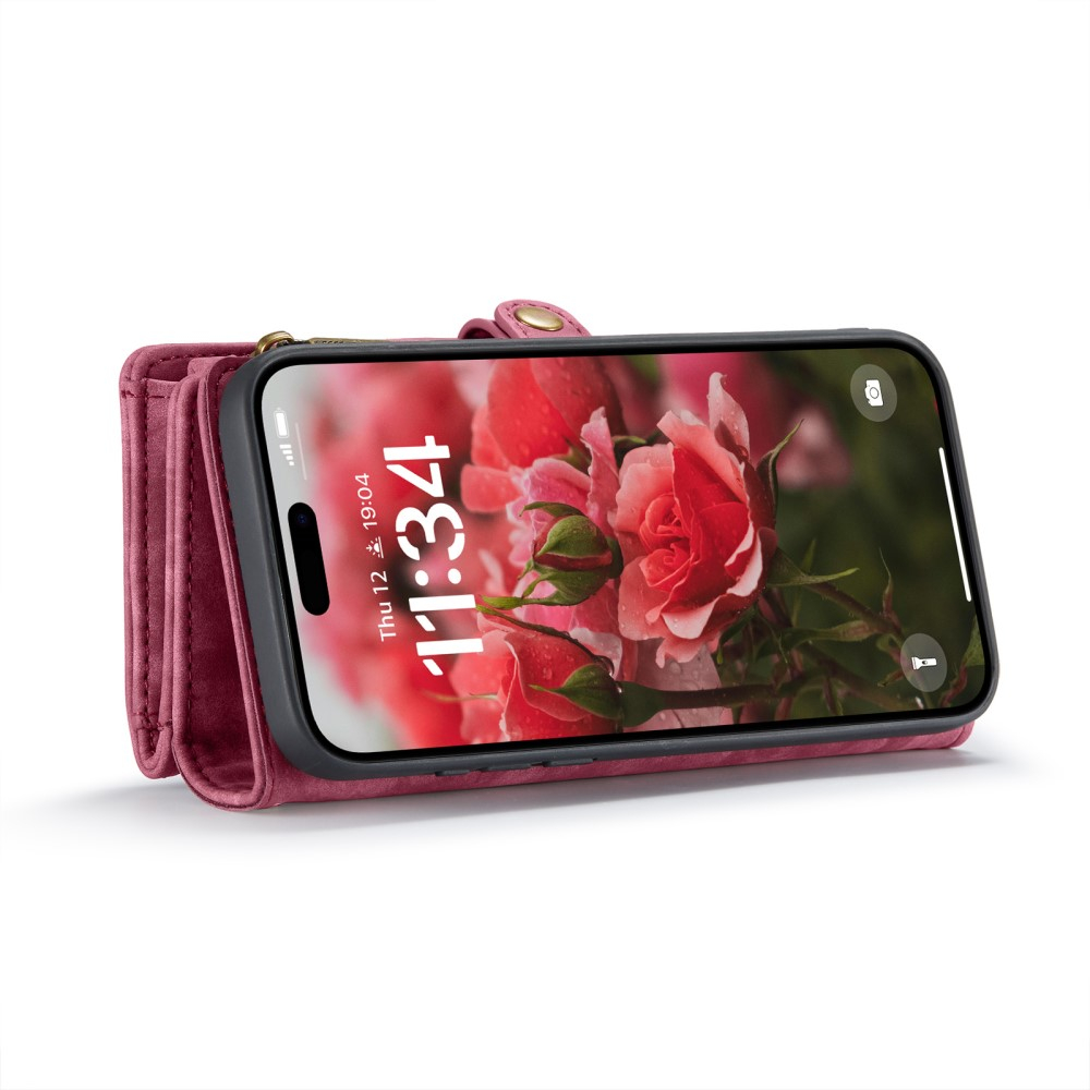 iPhone 16 2in1 Leder Tasche   Magnet Hardcase Karten Etui - Rot
