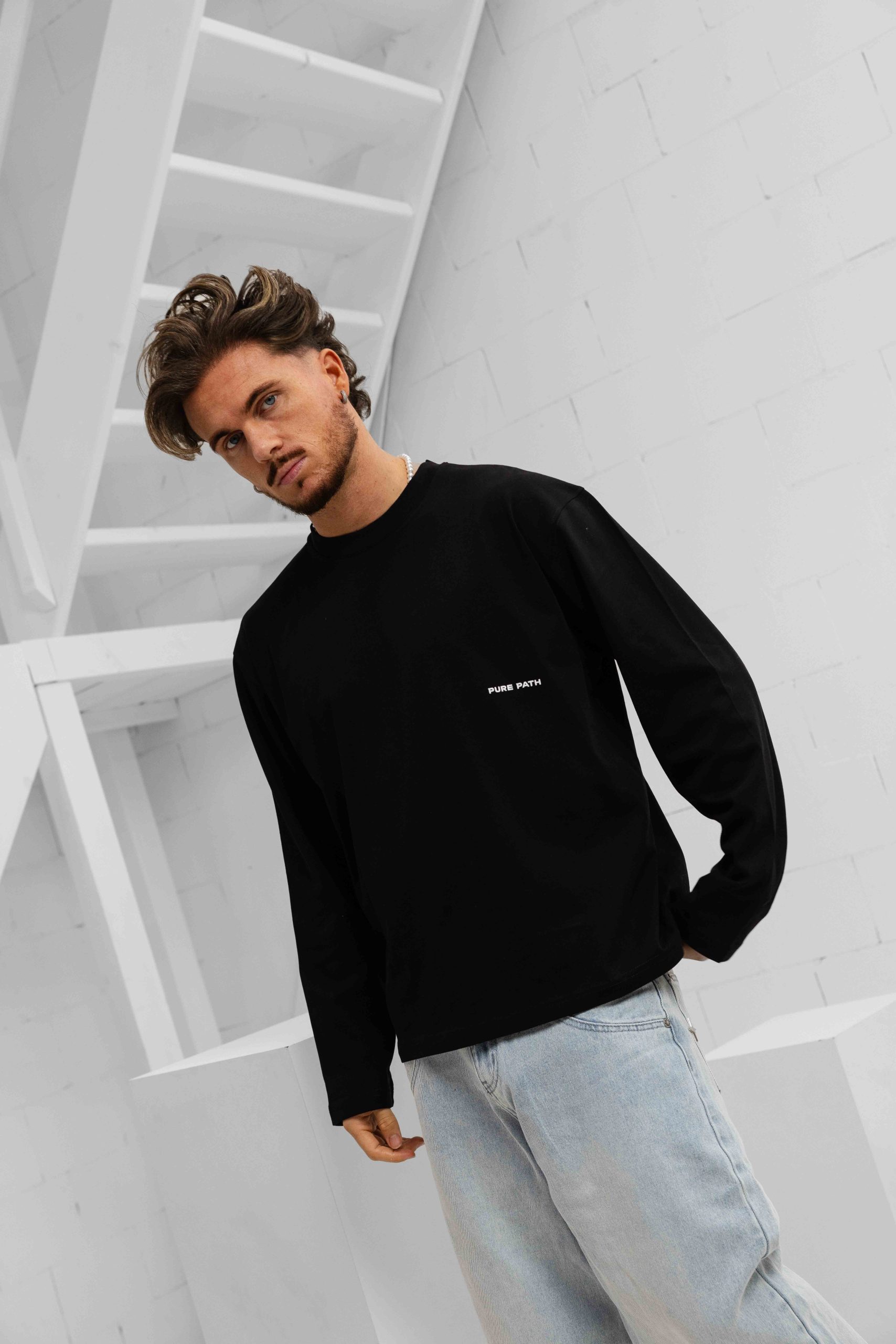 Pure Path Name Dropping Longsleeve T-Shirt Heren Zwart