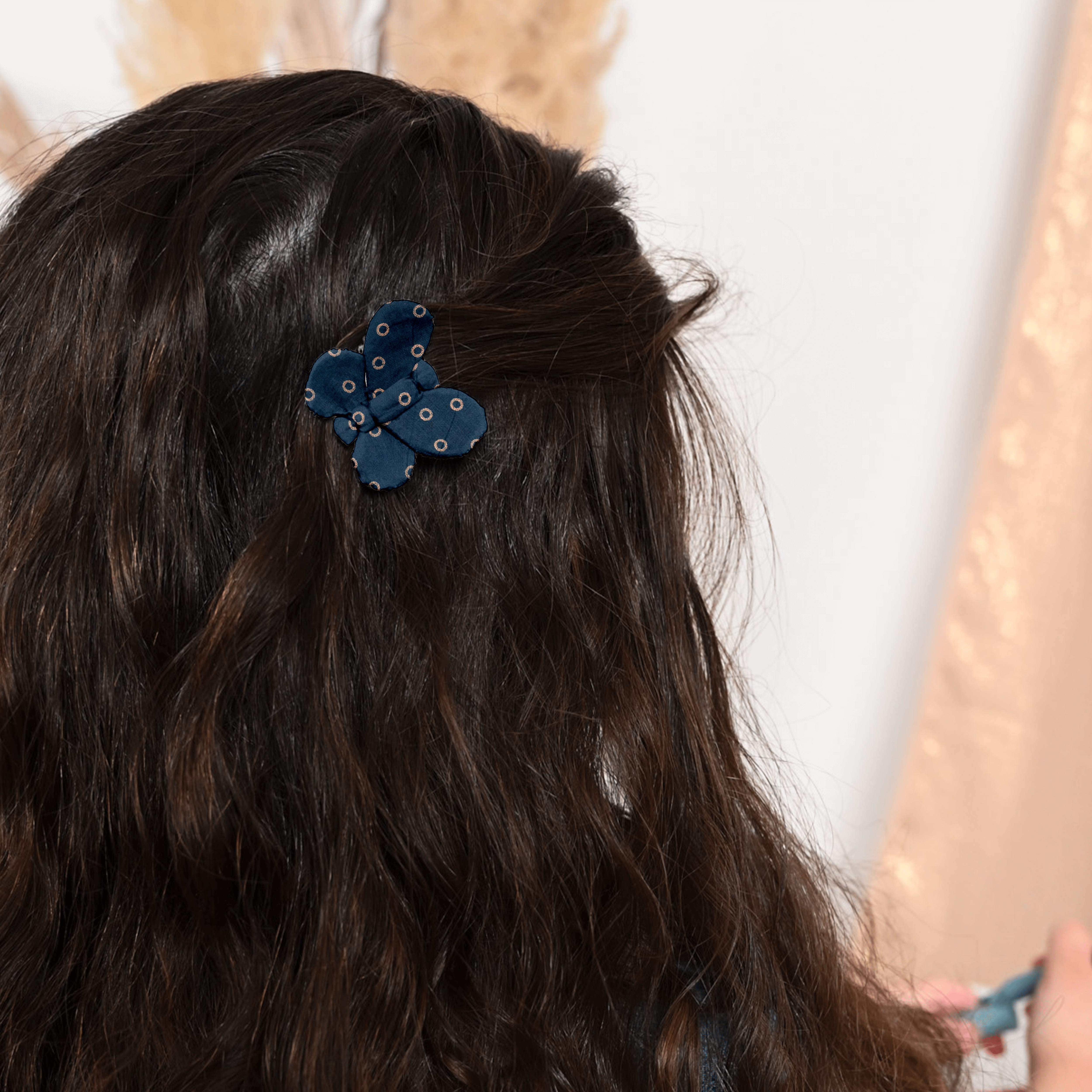 Barrette Petit Papillon Bulle Bronze Marine