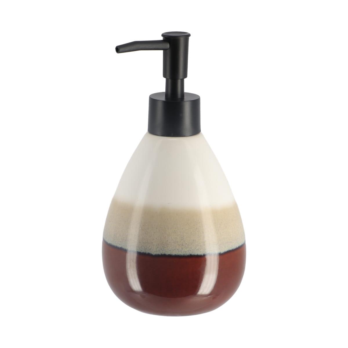 DISTRIBUTEUR GRES ROND TRICOLORE 395ML MARRON BEIGE