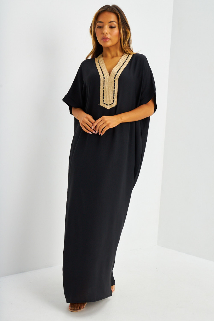 Abaya noire à broderies dorées