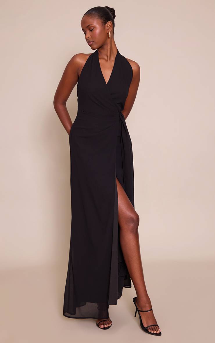 Noir Robe Maxi En Mousseline Avec Nœud