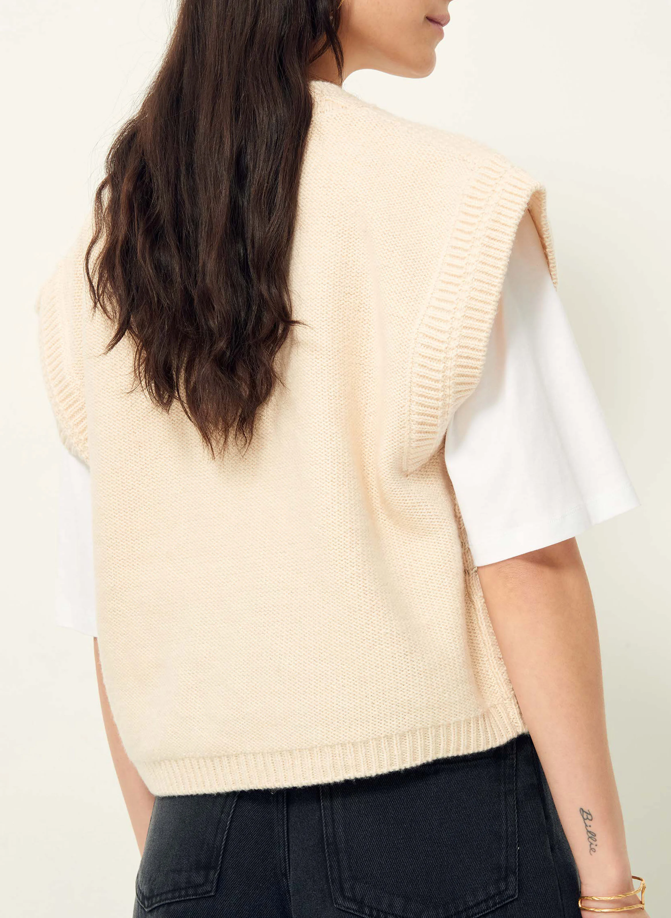 OLT - Pull sans manches col rond droit en maille | Beige