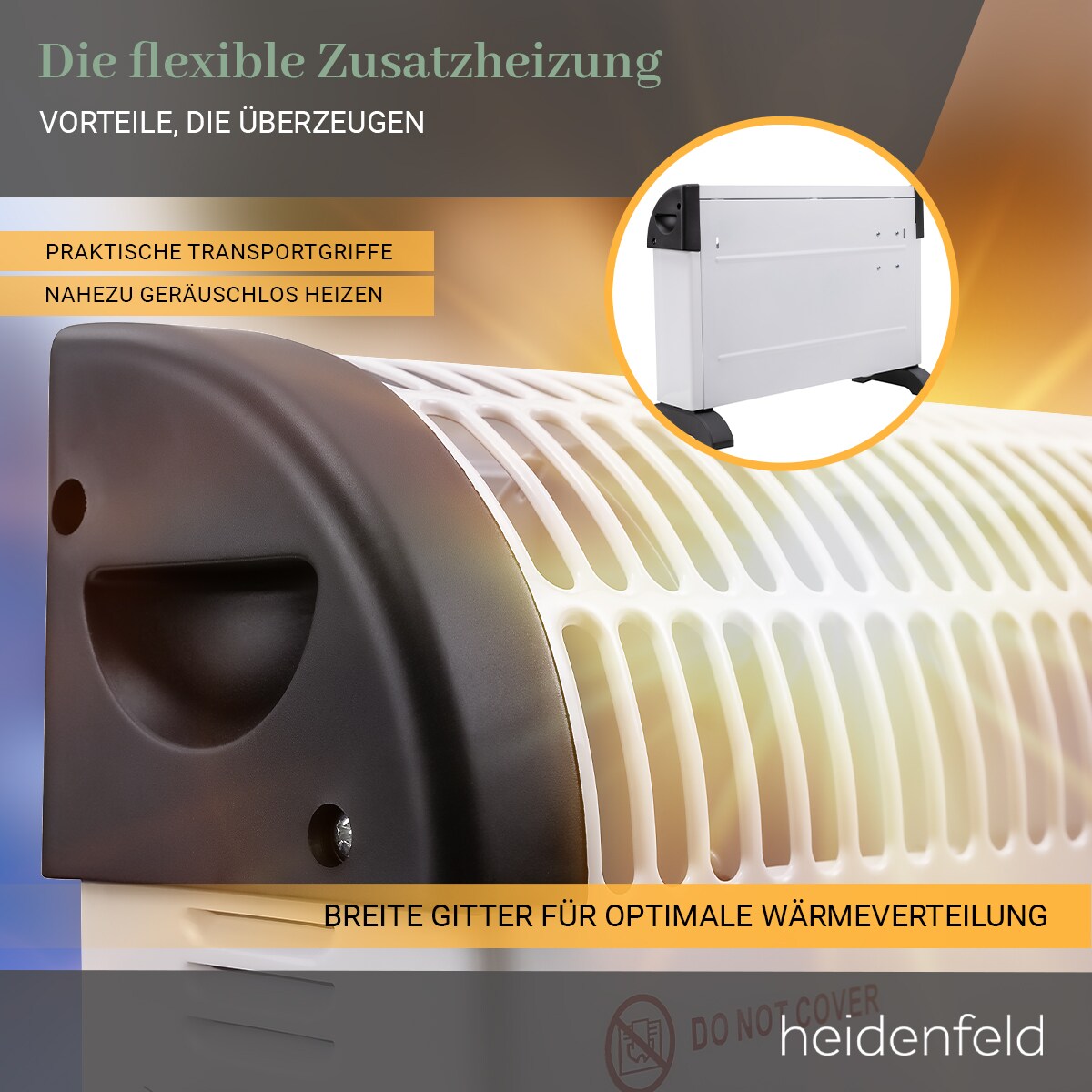 Heidenfeld Konvektorheizung HL200, 750-2000 Watt, Timer, Turbo-Funktion, Thermostat, bis 25 m² (Ohne Turbo)