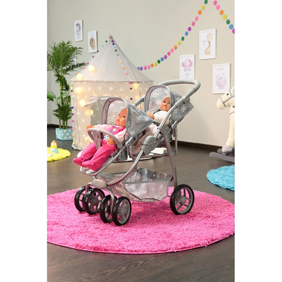knorr toys® Zwillingspuppenwagen Milo - Royal grey grau