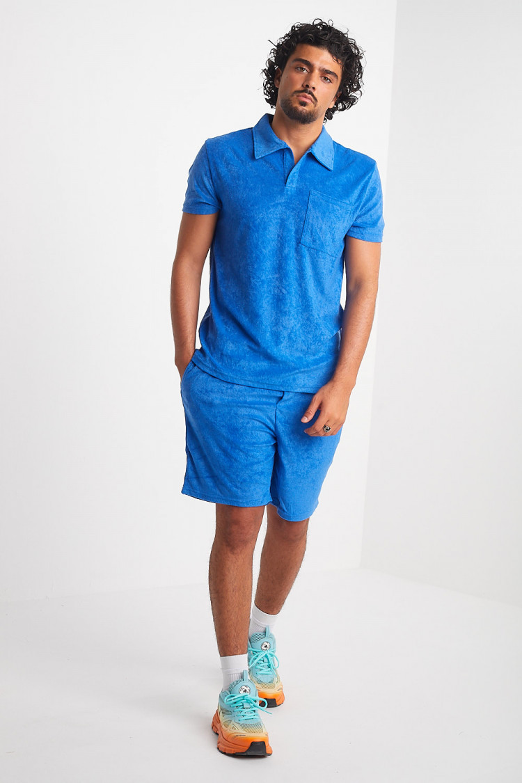 Ensemble 2 pièces polo + short bleu en velours