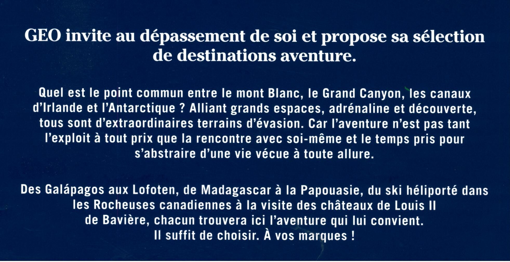 GEO - LES MEILLEURES DESTINATIONS AVENTURE