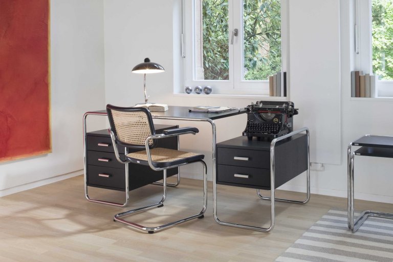Thonet S285 bureau essen open poriën zwart, zwart onderstel