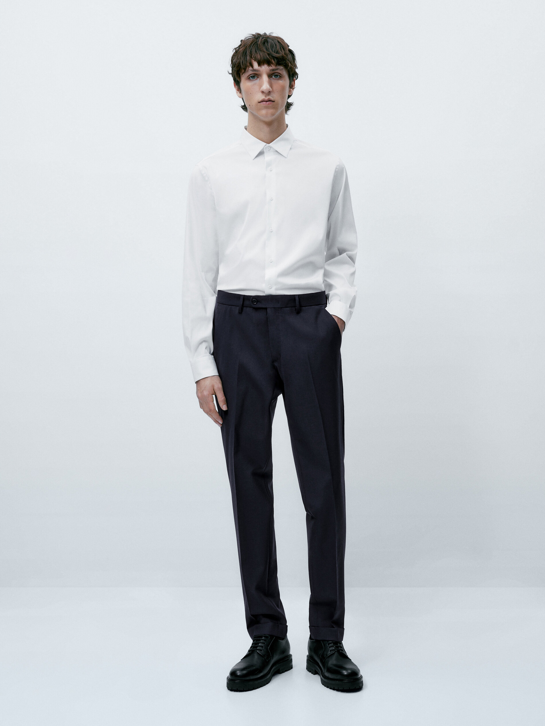 Camisa algodón lisa stretch fit - BLANCO