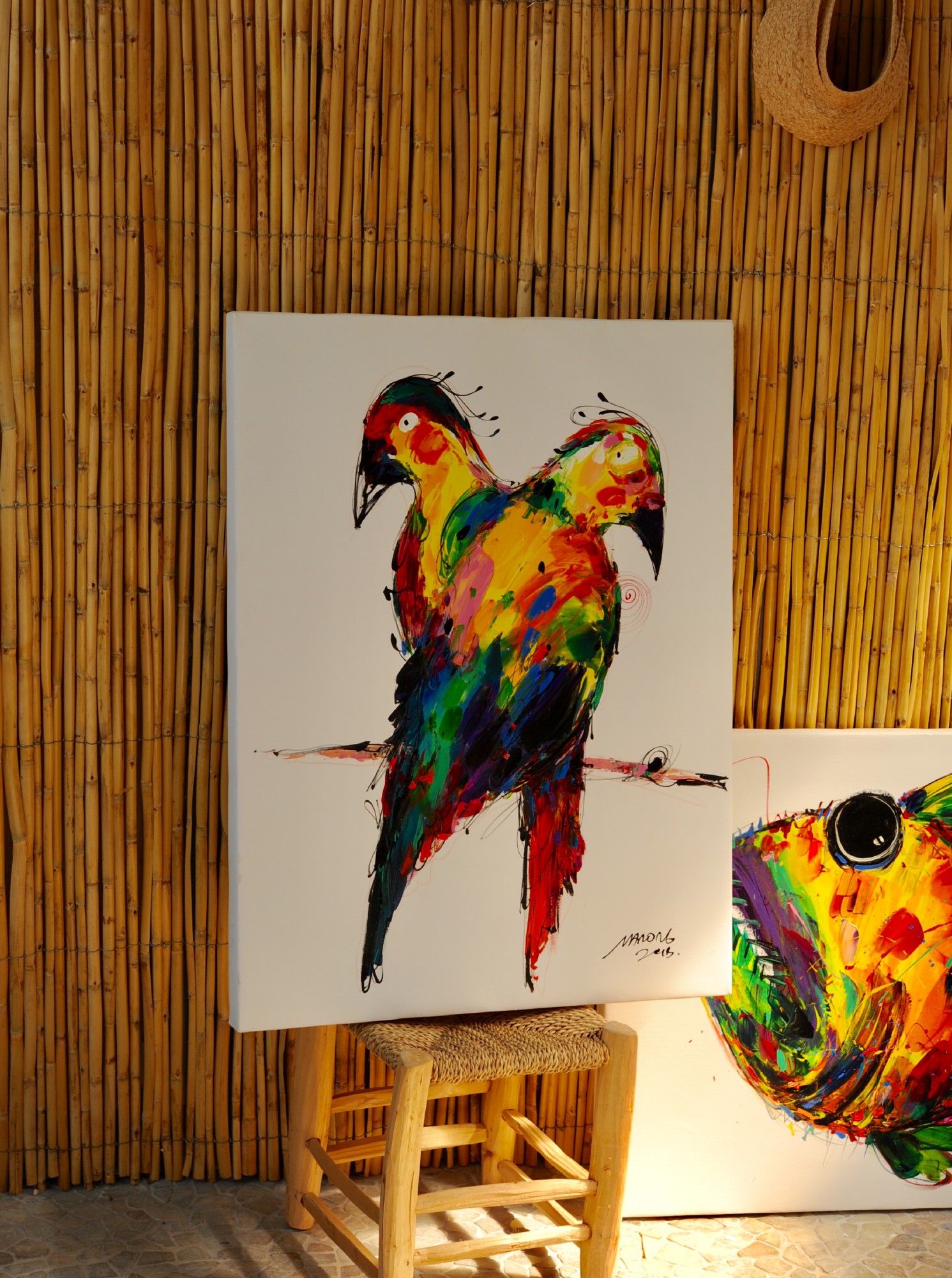 Wandbild '2 Papageien', multicolor, B 60 cm, H 80 cm, T 2,5 cm von fischer's lagerhaus