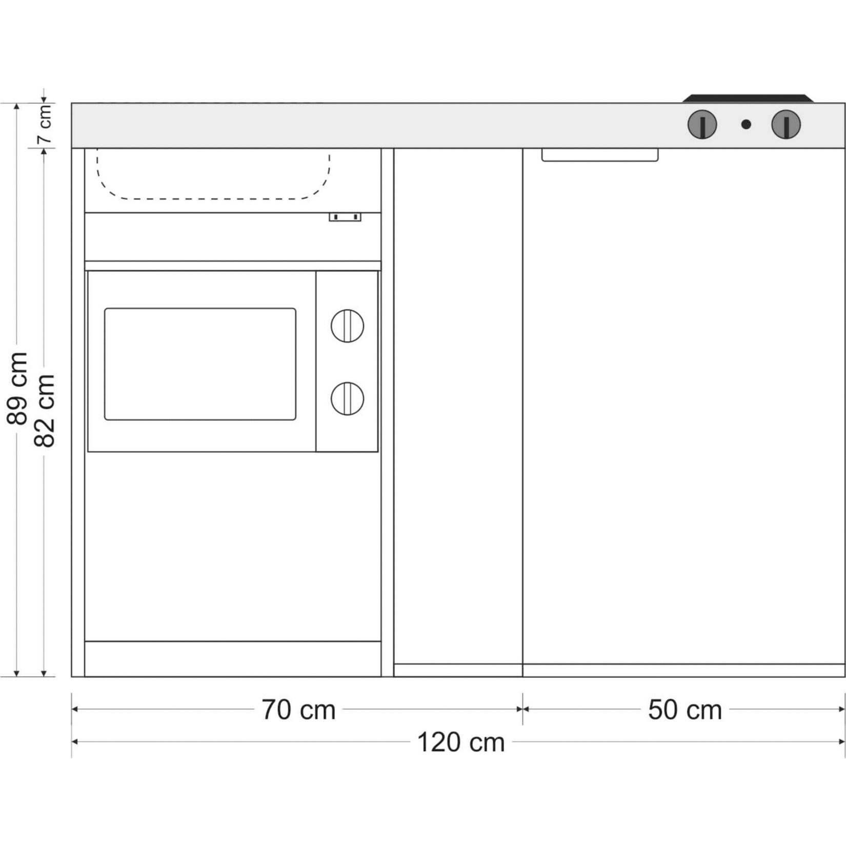 Stengel Küchen Kitchenline MKM 120 weiß - ohne Kochfeld rechts Becken links