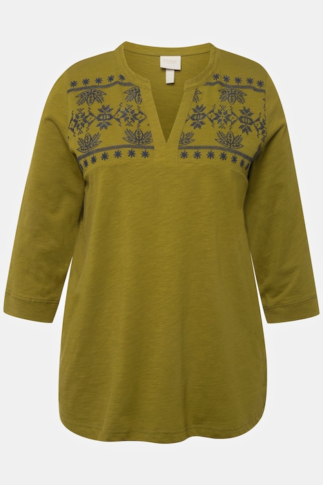 Shirt, A-Linie, Tunika-Ausschnitt, 3/4-Arm, Biobaumwolle