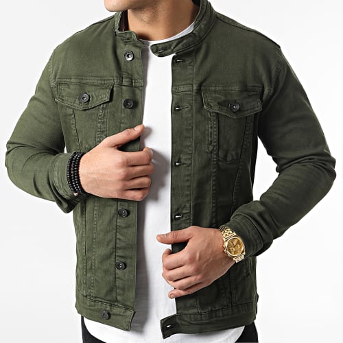Veste Jean Biker 2096 Denim Vert Kaki