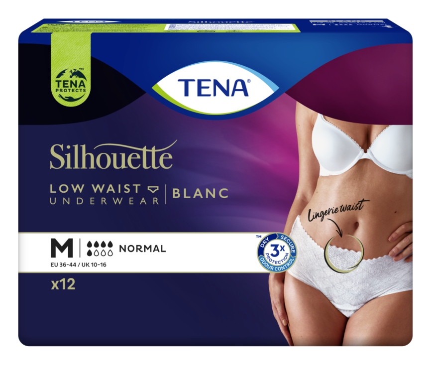 TENA Silhouette Normal Low Waist buksebleie hvit M 12 stk