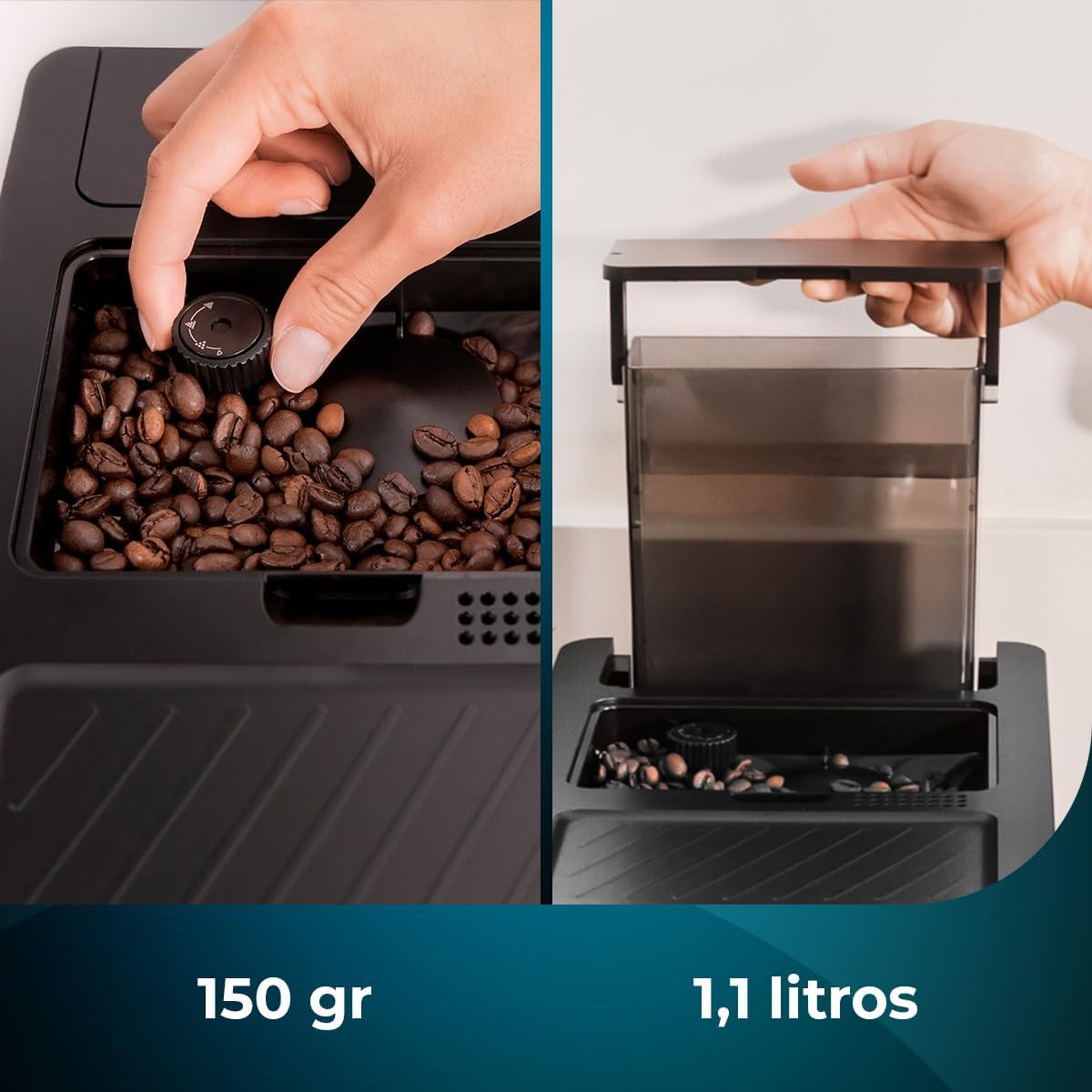 Cecotec Cafetière Superautomatique Compacte Cremmaet Compact. 1350 W, 19 Bars, Système de Chauffage par Thermobloc, Réservoir de 150 g de Café avec Moulin Intégré et 1,1 L, Nettoyage Automatique