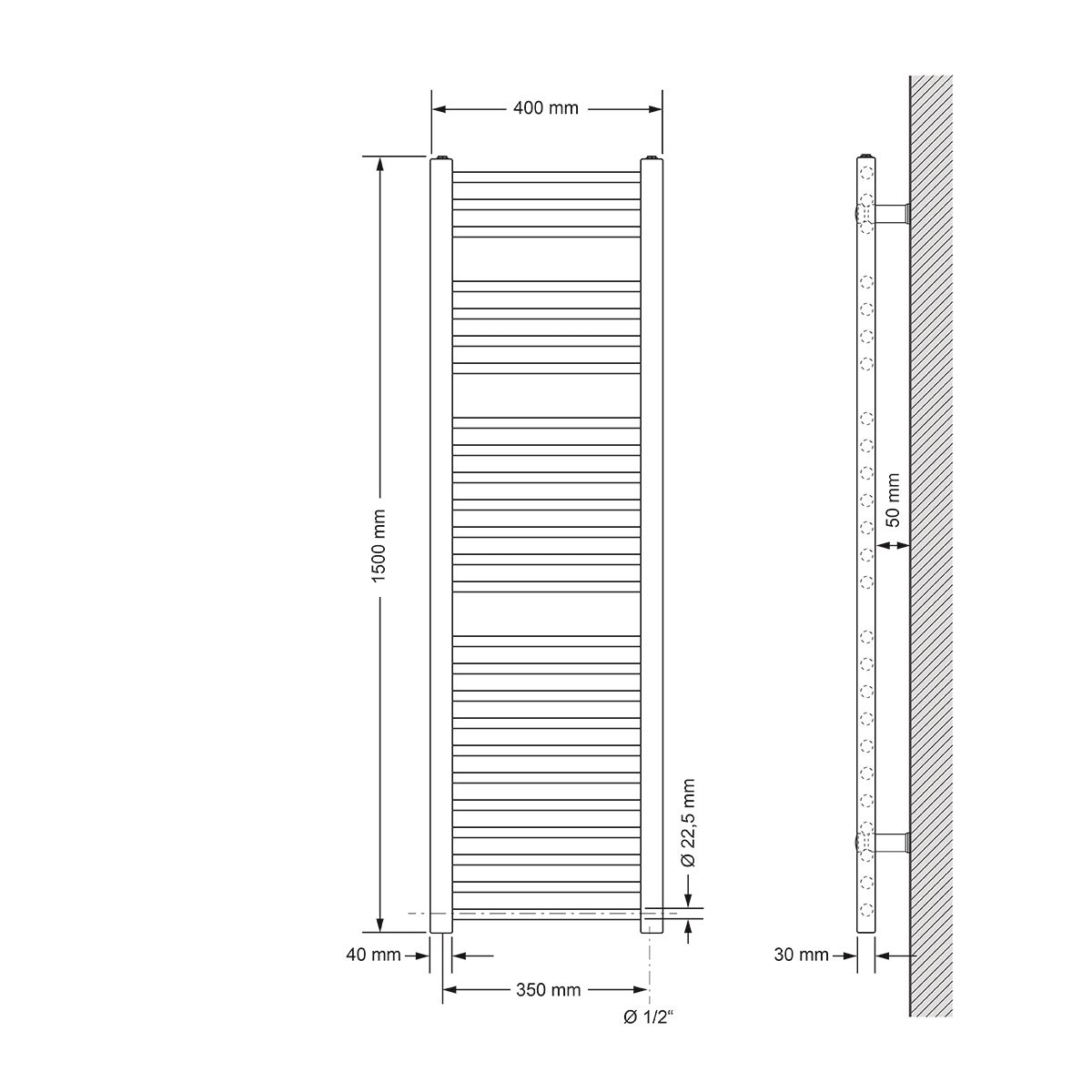 ECD Germany Sahara Elektrische Badkamerradiator met 1200W Verwarmingselement - Hoog Vermogen - 400 x 1500 mm - Antraciet Recht - Radiator Handdoekverwarmer Handdoekdroger