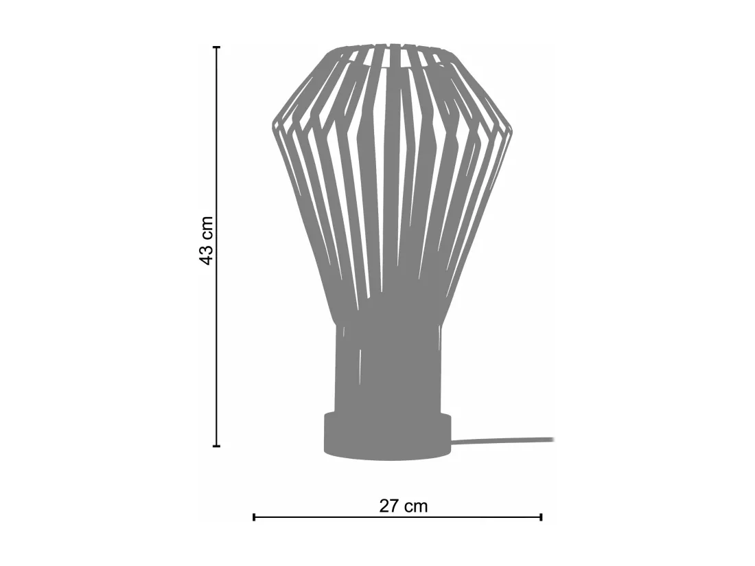 Lampe a poser bois, conique métal rouge 43 cm.
