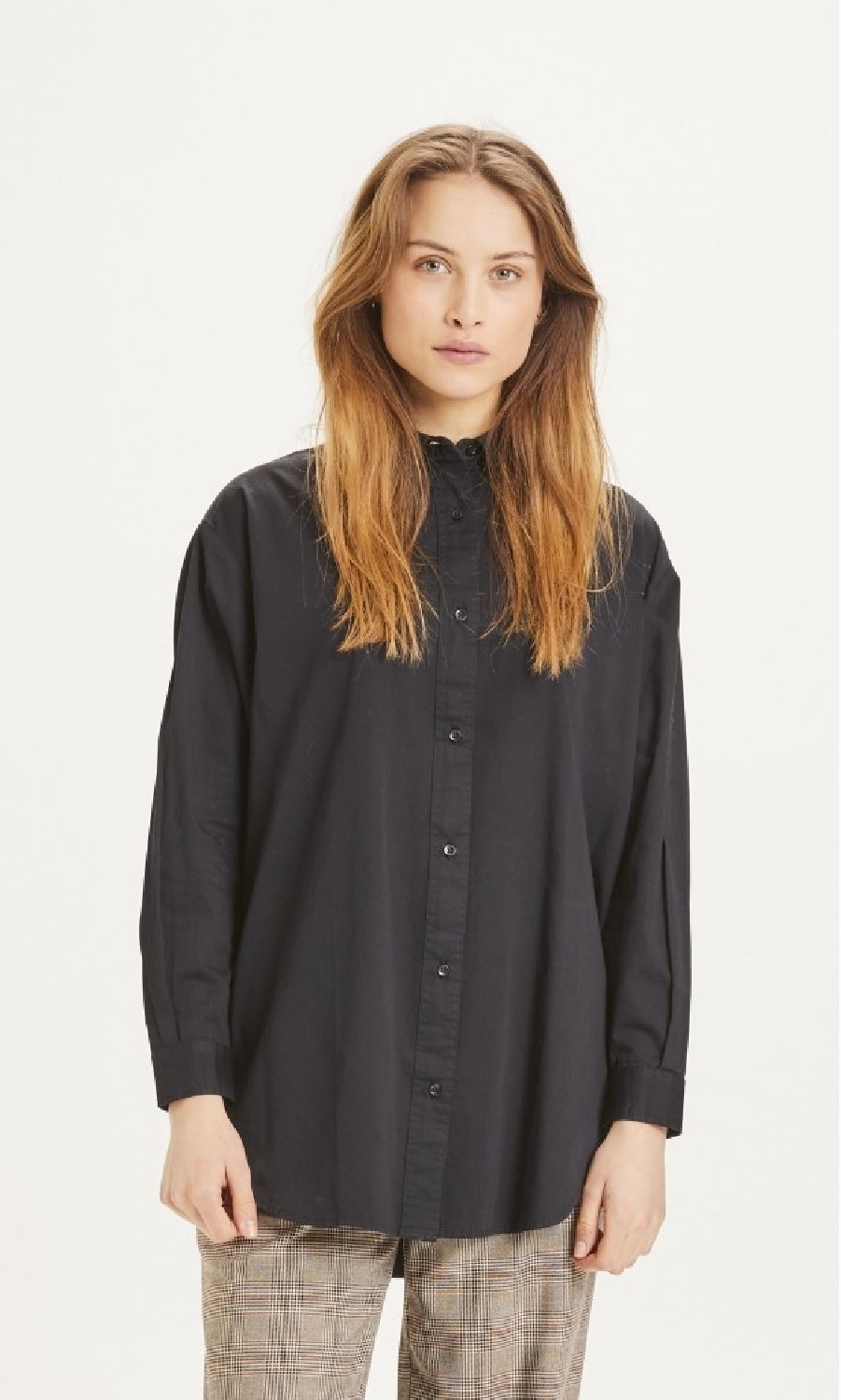 Knowledge Cotton Apparel Hemdbluse Lily Classic Volume Sleeve Shirt Black Jet