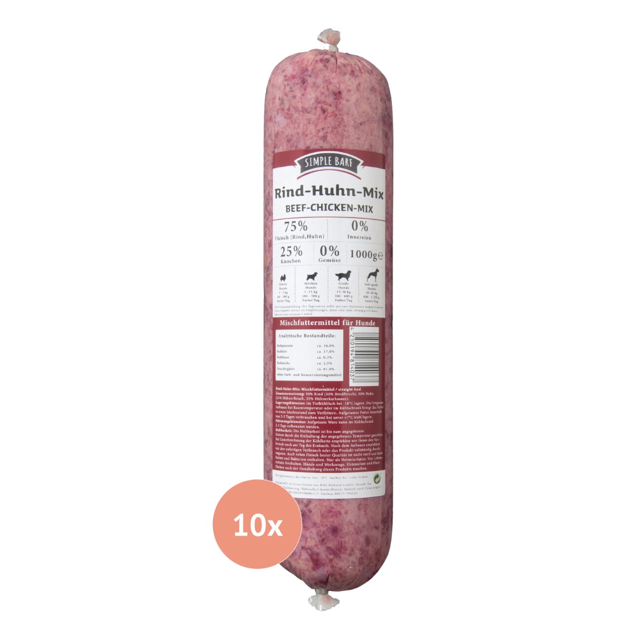 Simple BARF Rind-Huhn Mix 10x1 kg