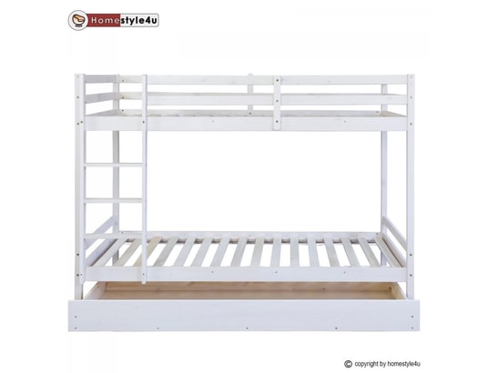 HOMESTYLE4U - Lit évolutif Lits superposés simple blancs 90x200cm avec tiroir de rangem...