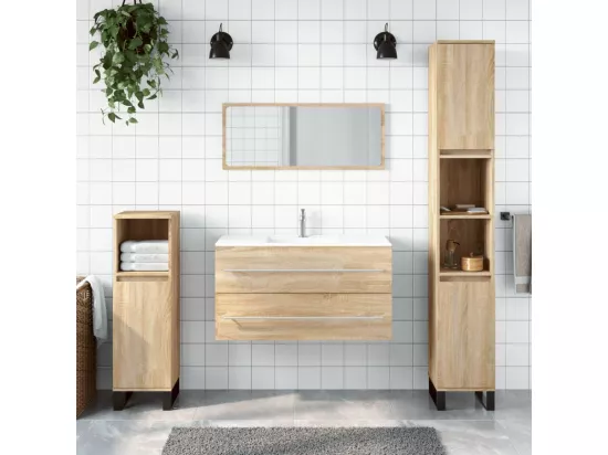 Armoire de bain avec miroir chêne sonoma bois d'ingénierie