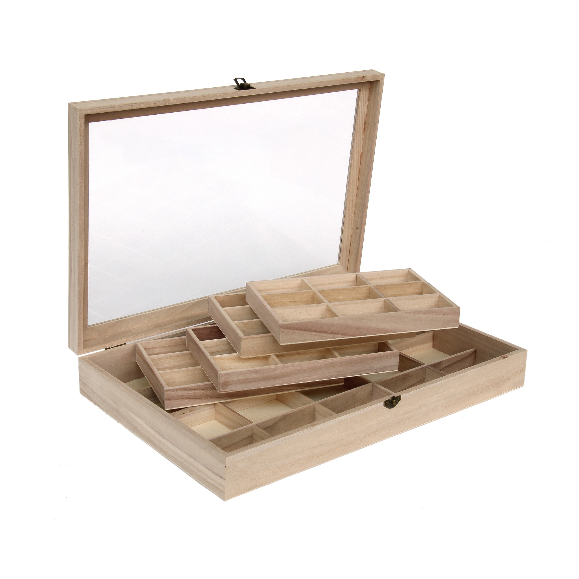 Sortierkasten 'Luina' mit Glasdeckel, natur, T 30 cm, B 44,5 cm, H 7,5 cm von fischer's lagerhaus