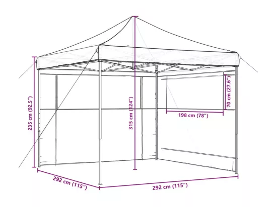 Tente de réception pliable escamotable avec 2 parois latérales