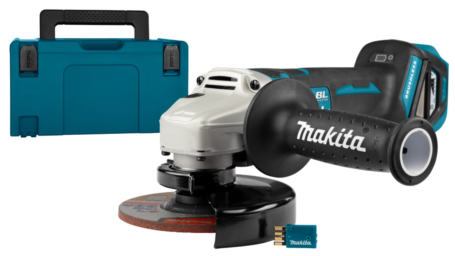Makita DGA518ZJU 18V Li-Ion Accu AWS haakse slijper body in Mbox - 125mm - koolborstelloos