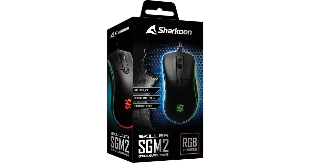 SharkoonSKILLER SGM2 optische gaming muis  (Zwart, 400 - 6400 dpi, RGB leds)