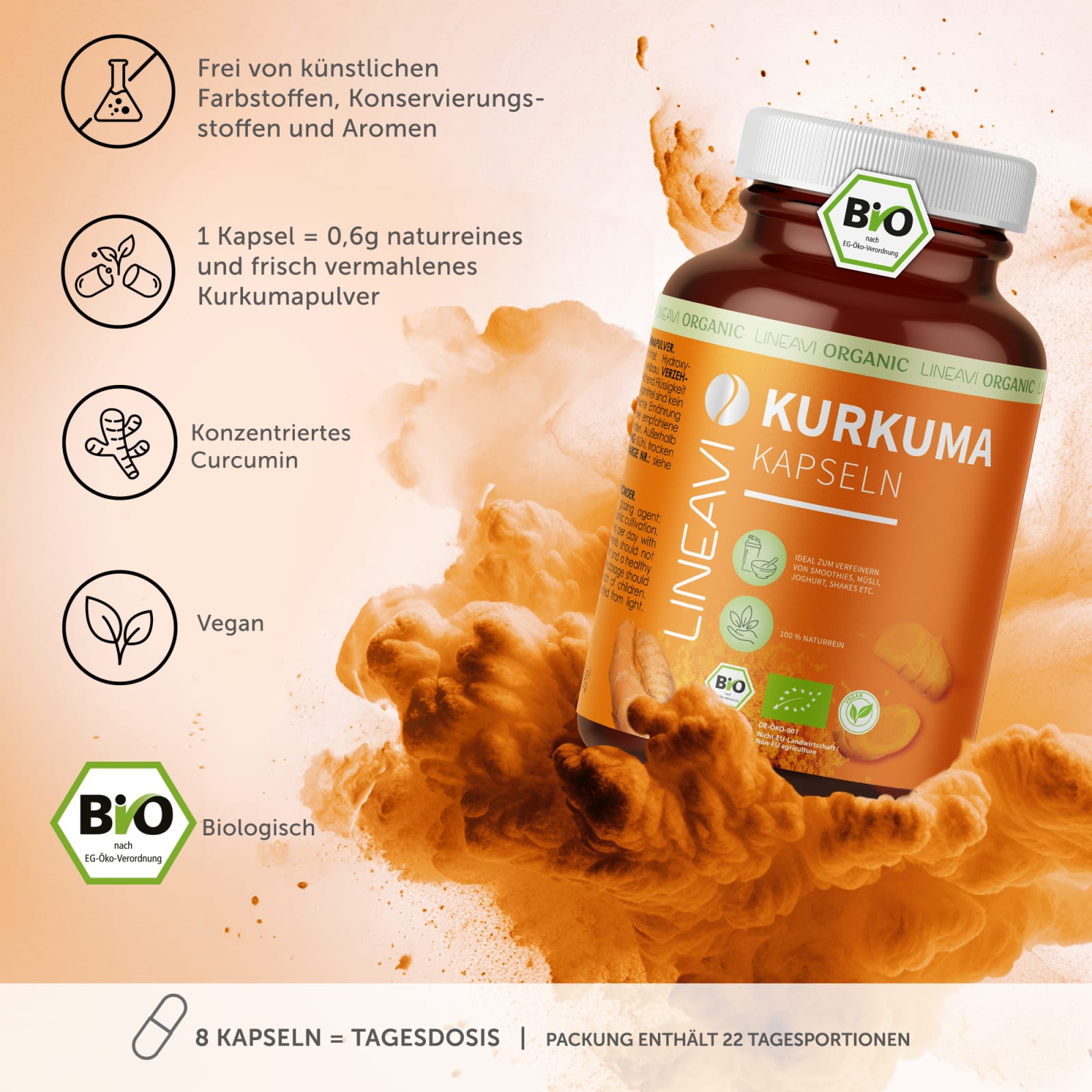 Doppelpack: LINEAVI Kurkuma Kapseln bio (2x180 Kapseln)