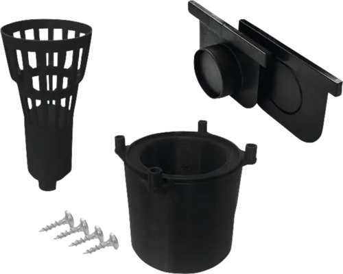 Aansluitset met eindplaat, adapter en bladvanger voor zwarte kunststof goot DN/OD 75/110
