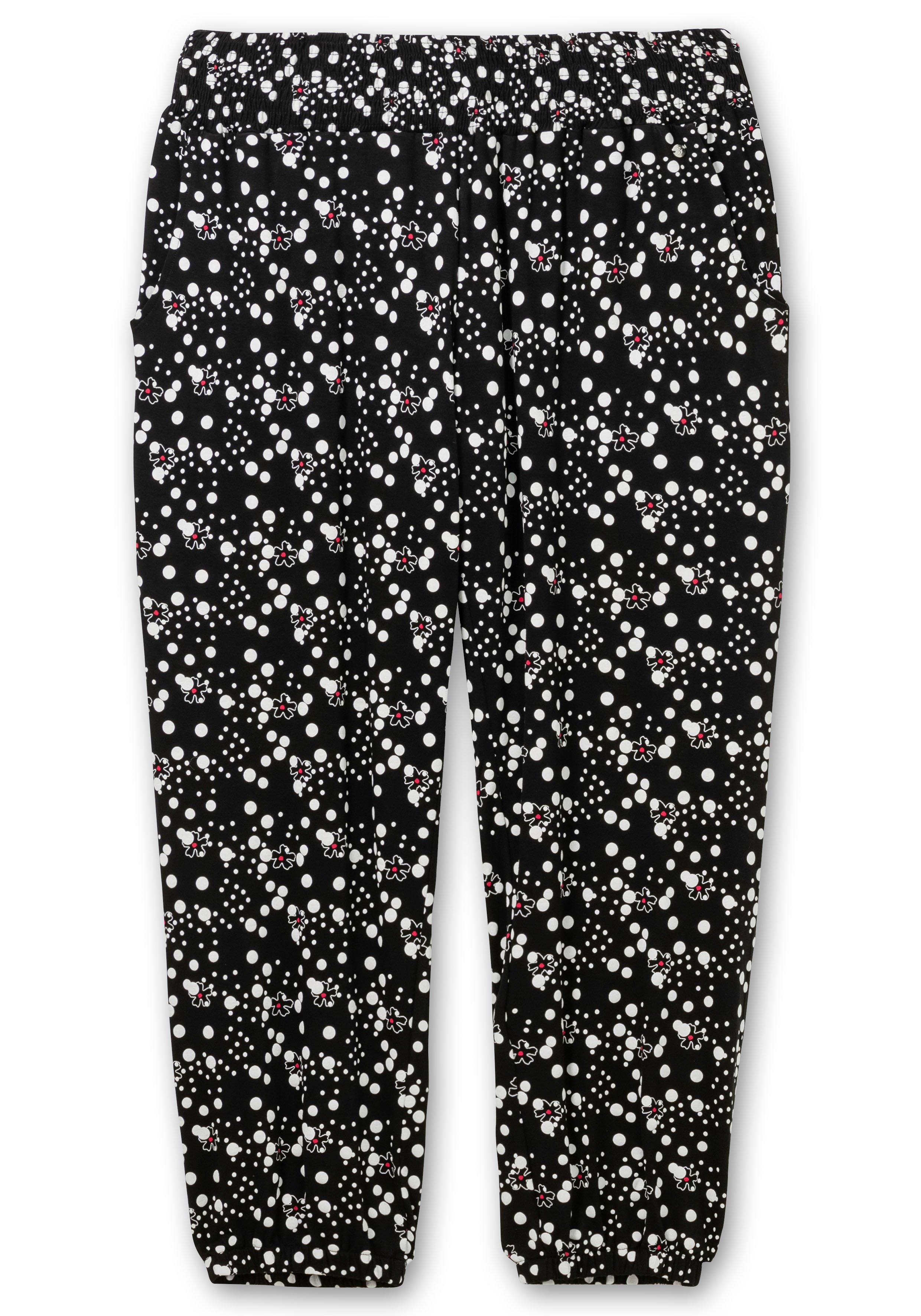 Jerseyhose mit Alloverdruck und gesmoktem Bund