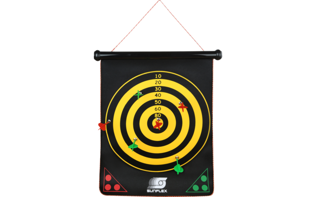 sunflex sport magnetisches Dartspiel beidseitig bedruckt mit 6 Pfeilen