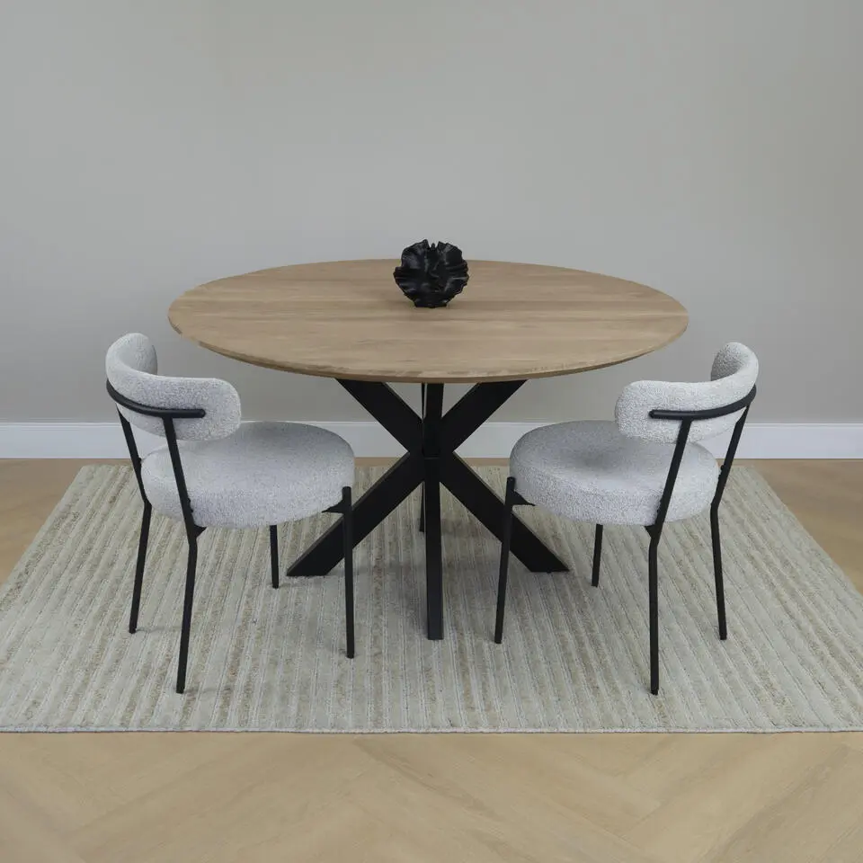 QUVIO Eettafel Sofia - Rond - Ø130 - Kruispoot - Naturel