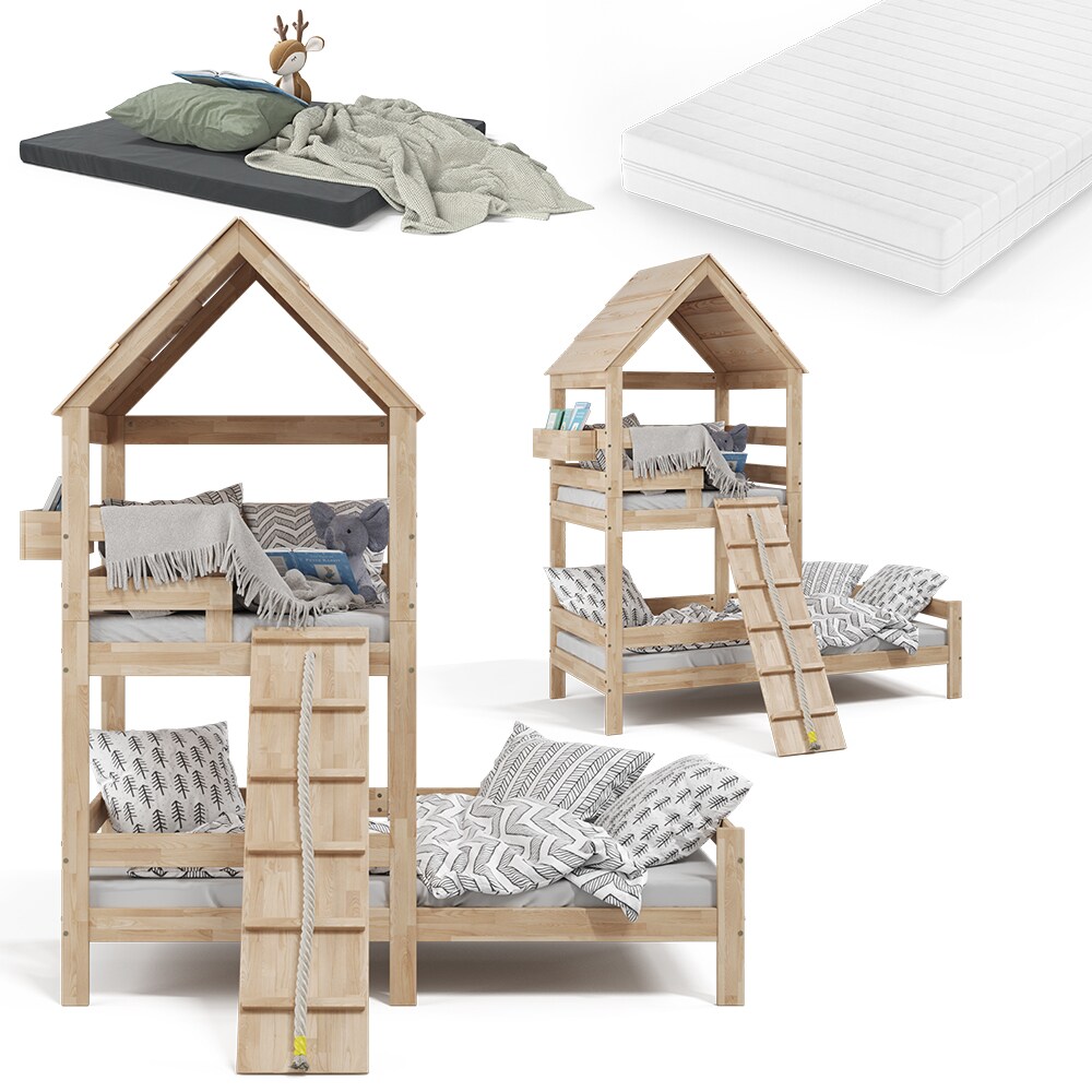 Kinderbett Teddy 90x200cm mit Matratze Spielbett Jugendbett Spielturm VitaliSpa