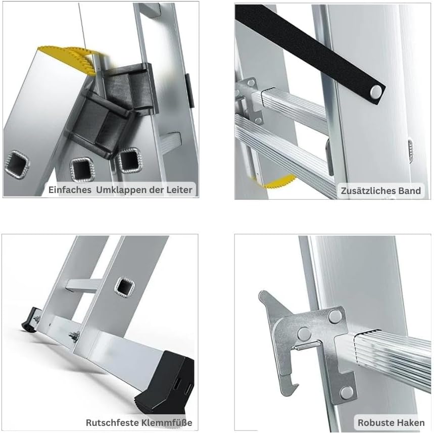 PROREGAL Economy Plus 3-delige multifunctionele ladder met dwarsbalk, 3 x 12 sporten, werkhoogte 8,09 m, draagvermogen 150 kg
