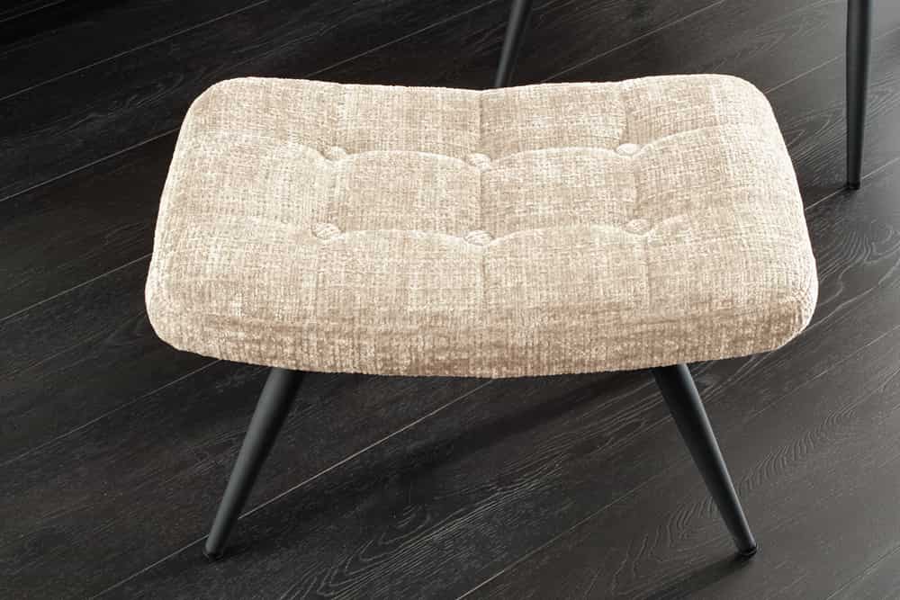 Moderner Hocker SCANDINAVIA champagner Chenille Cremona Metallbeine Fußhocker