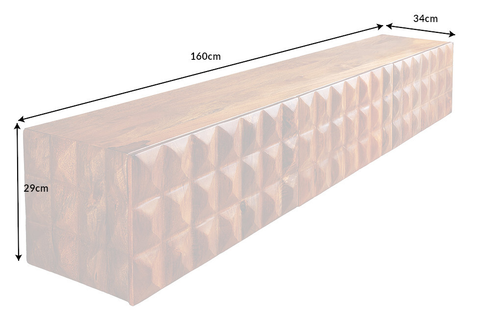 Massivholz TV Lowboard VULCANO 160cm hängend natur Mango Wohnzimmer