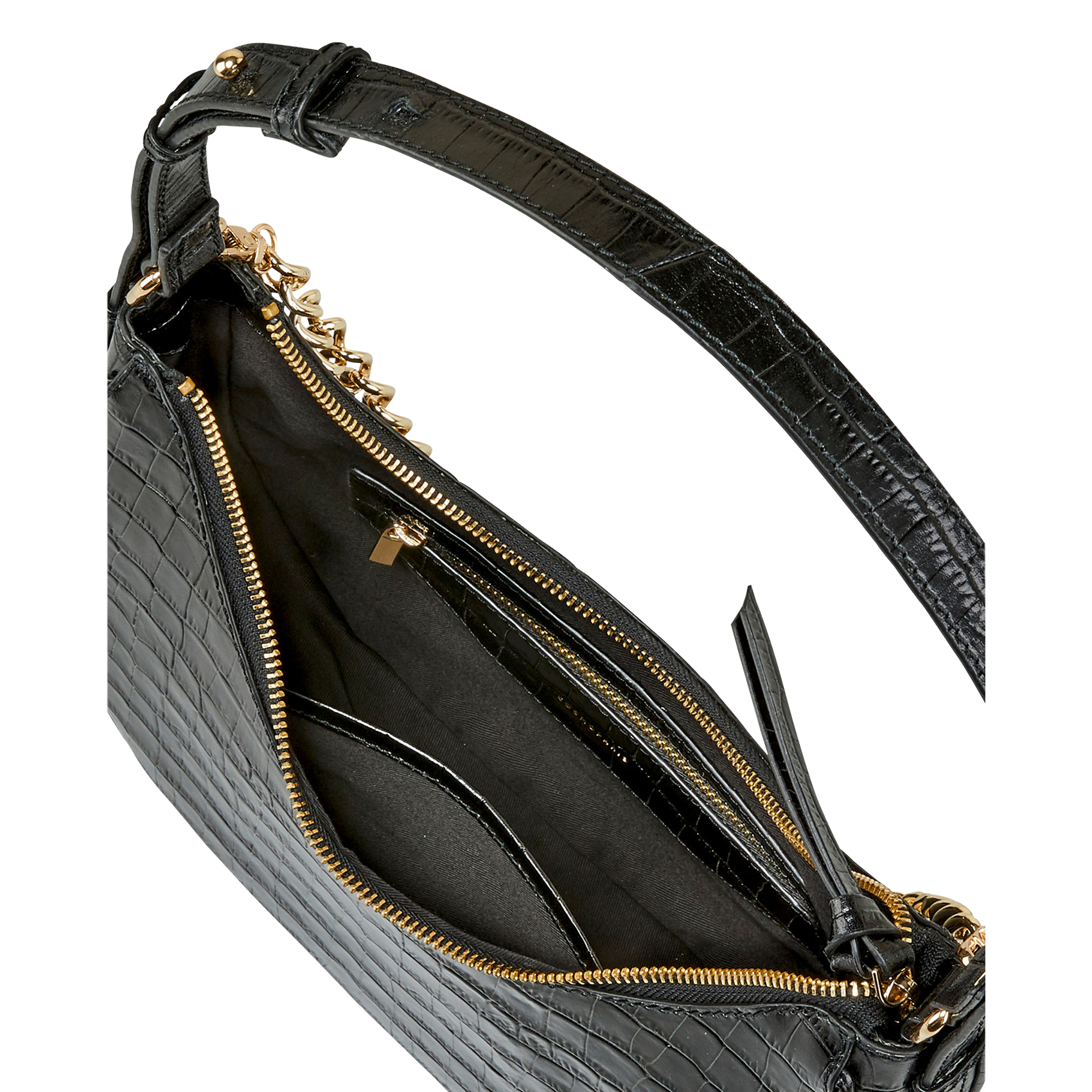 AURA - Sac épaule en cuir embossé croco | Noir