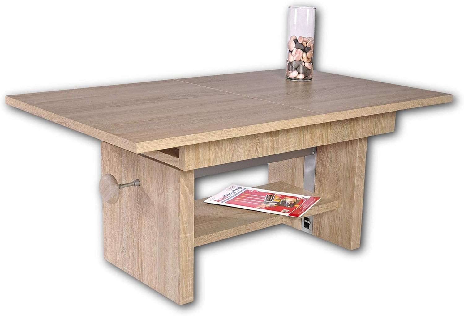 Stella Trading Couchtisch höhenverstellbar & ausziehbar in Eiche Sonoma Optik - praktischer Sofatisch mit Ablage für Ihren Wohnbereich - 110 x 48 x 65 cm (B/H/T)