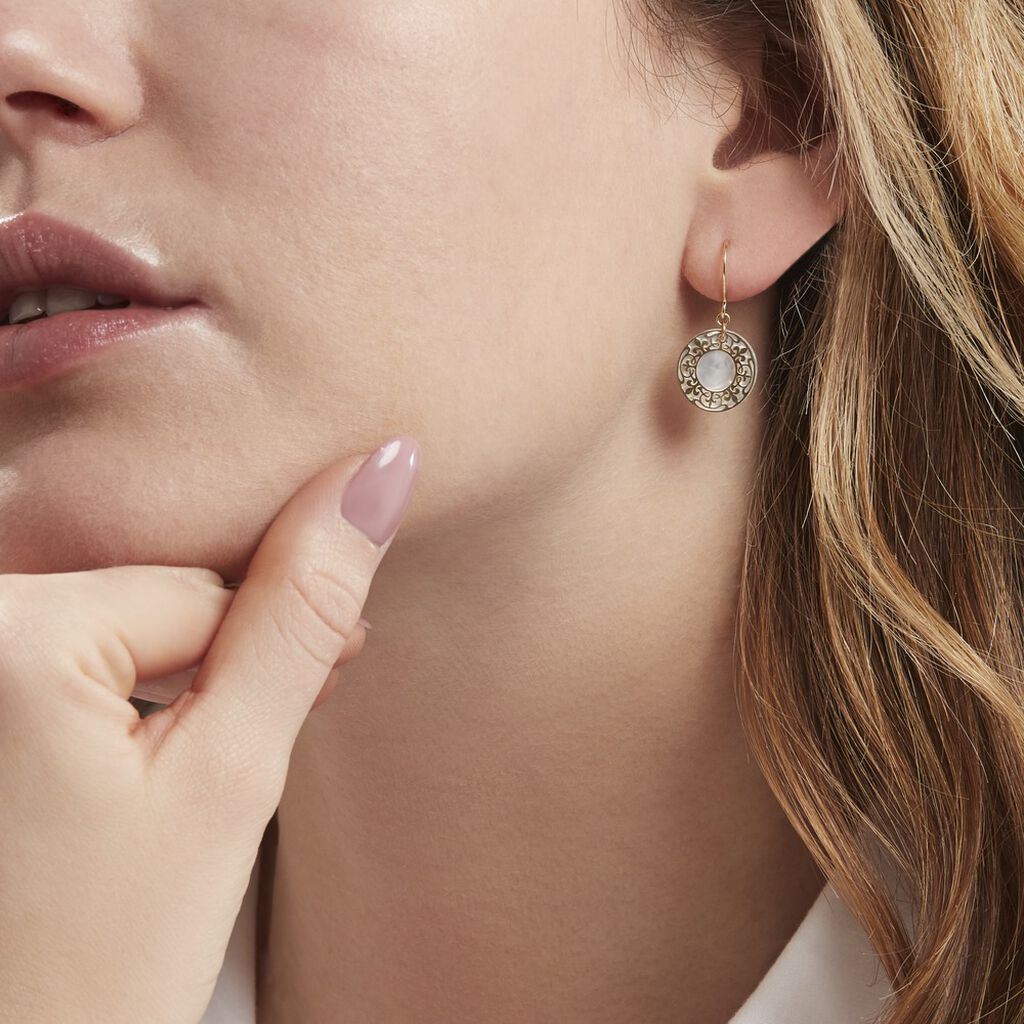 Boucles D'oreilles Pendantes Gisselle Or Jaune Nacre