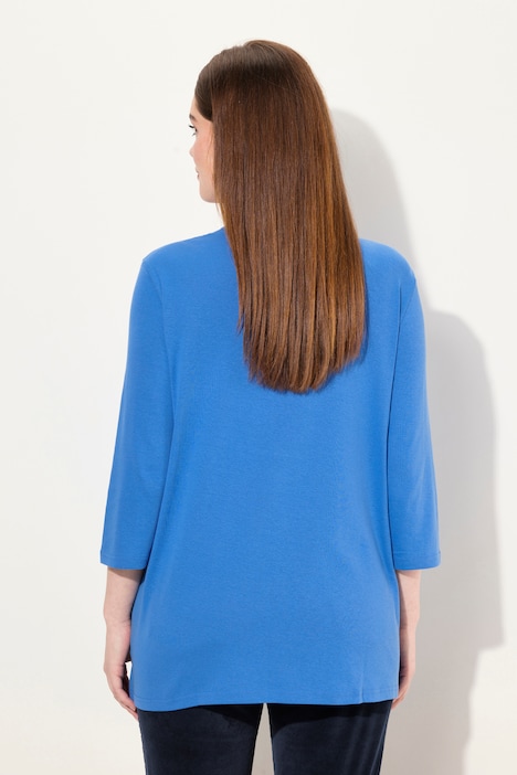 Shirt, Rippjersey, V-Ausschnitt, 3/4-Arm, Biobaumwolle