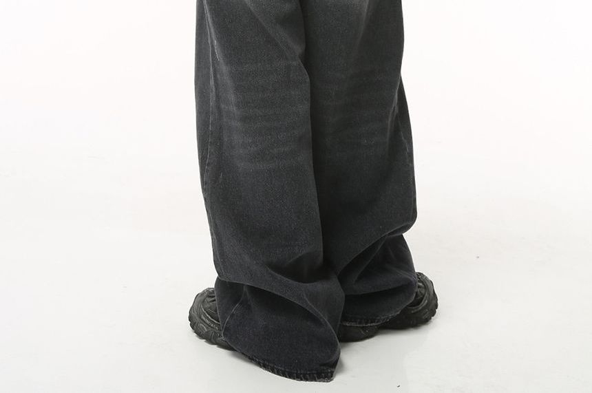 FAERIS - Mid Rise Washed Wide Leg Jeans