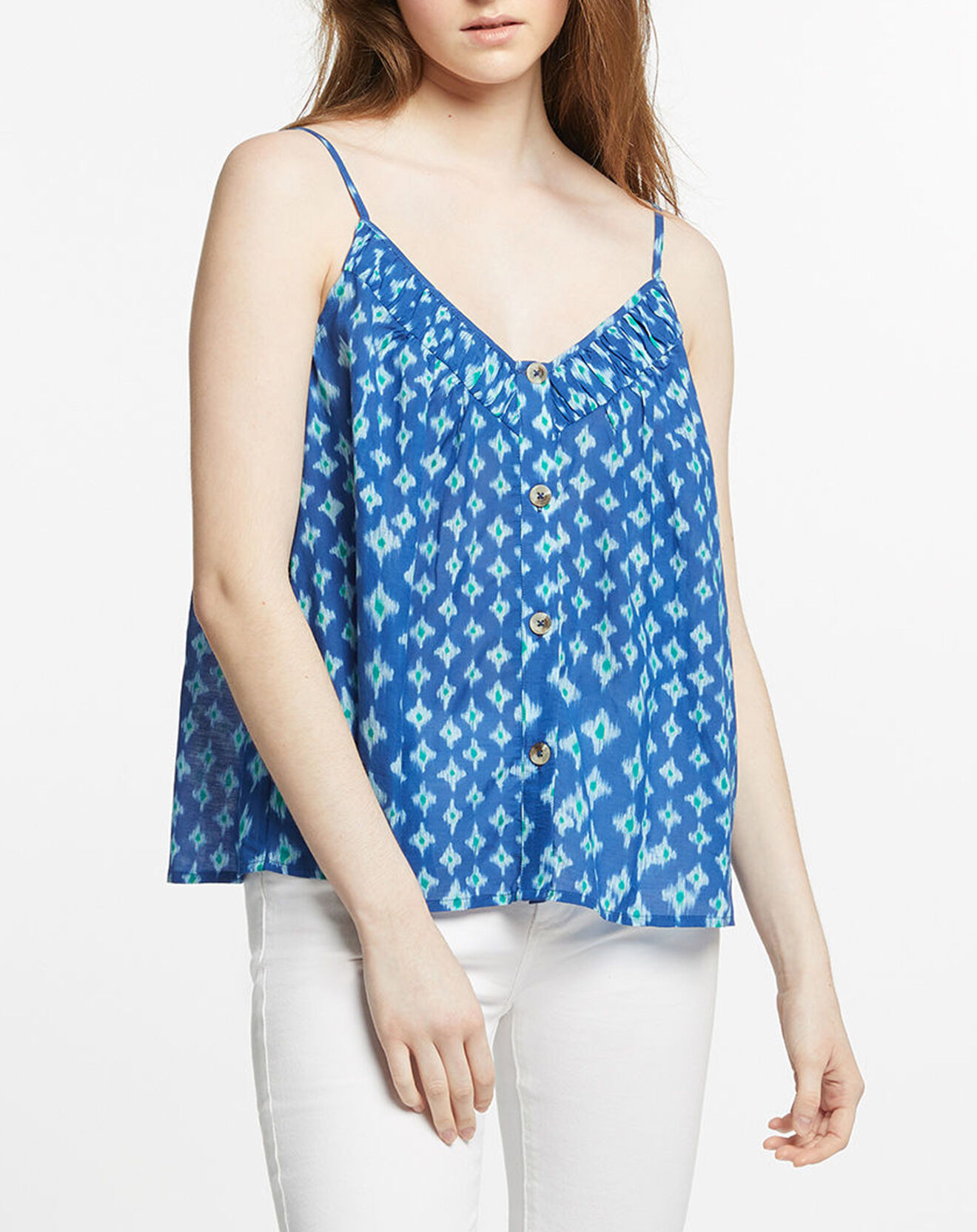 Galeries Lafayette Top fluide imprimé bleu/blanc